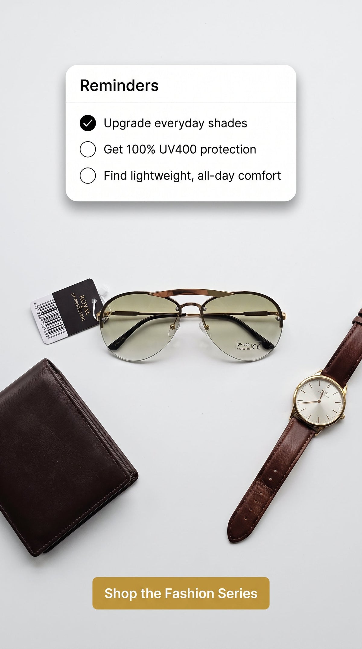 Royal Rayz Rimless Aviator Sunglasses – Gold, Olive Gradient Lens