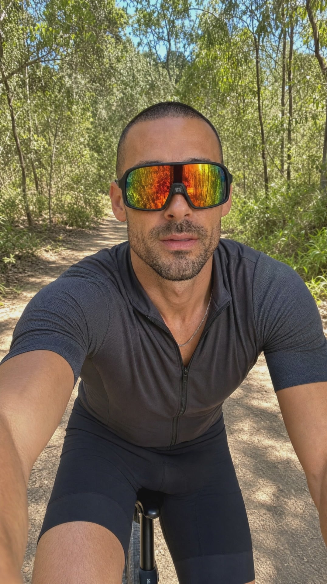 Royal Rayz Sport Shield Sunglasses – Black, Orange Mirror Lens